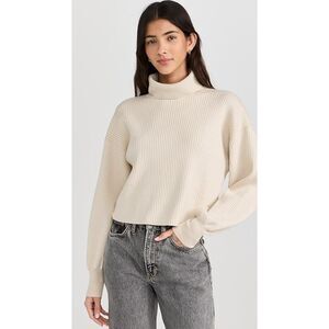 Good American Wide Rib Crop Pullover high neck beige sweater XS